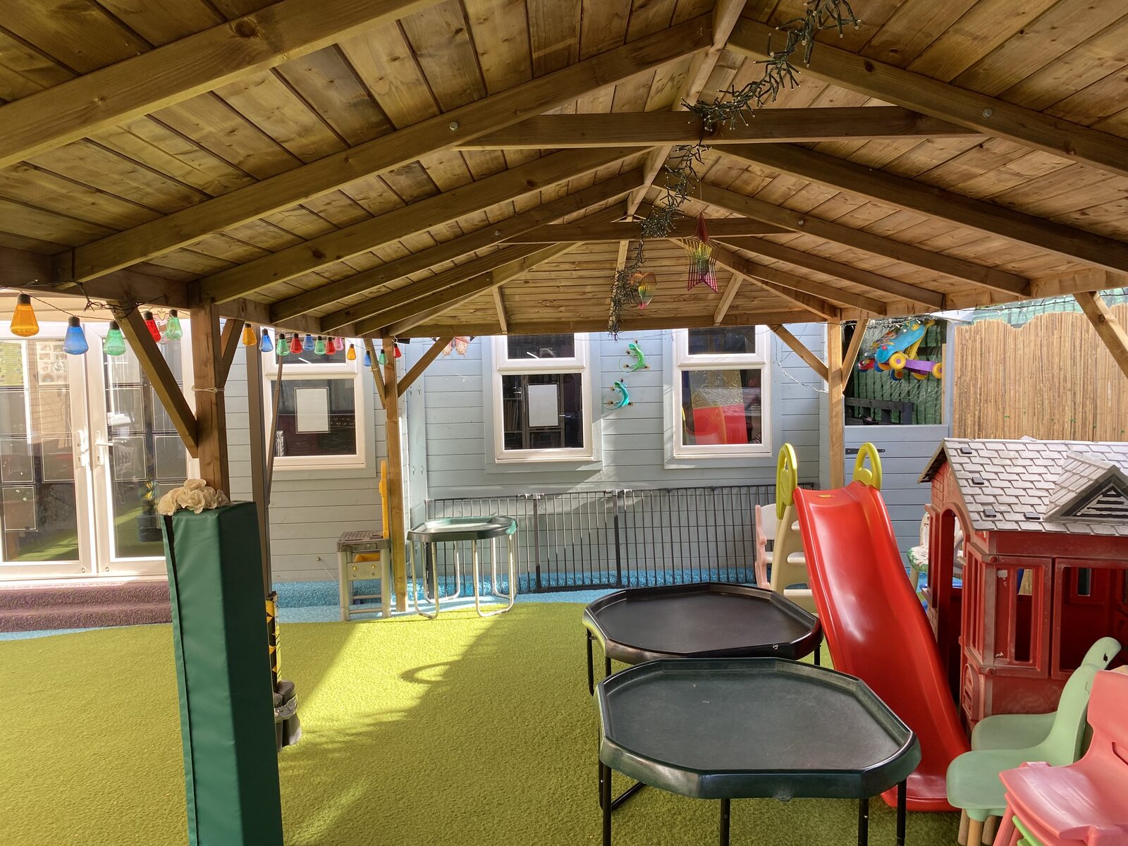 Covered outdoor garden play area at Chris's Childcare